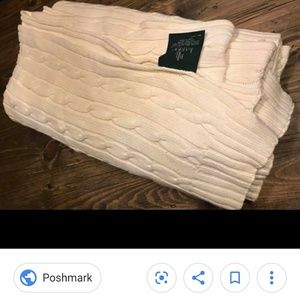Ralph Lauren cotton ivory cable knit throw